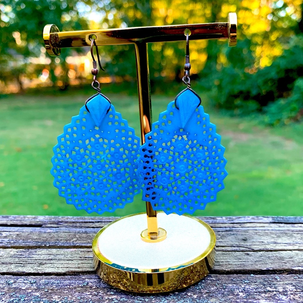 🦚Teal Mandala Cut-Out Earrings🦚 - Picture 1 of 7